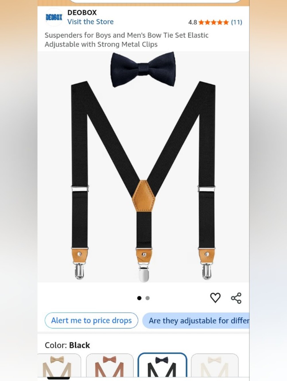 Men's Black Suspenders with Matching Bow Tie